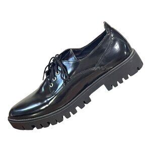 Mossimo Black Patent Faux Leather Lace-Up Oxford Shoes Size 9 With Chunky Lug So